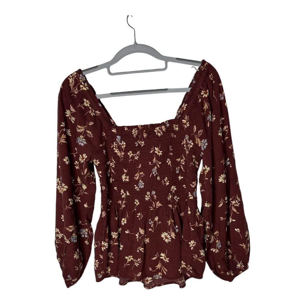 Madwell Top Womens Size 0 Smocked Floral Boho‎ Festival Crop Shirt - Picture 2 of 13